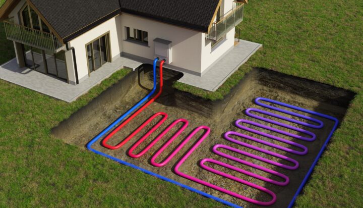 A model of a house in Yorkshire with ground source heating pipes connected to it